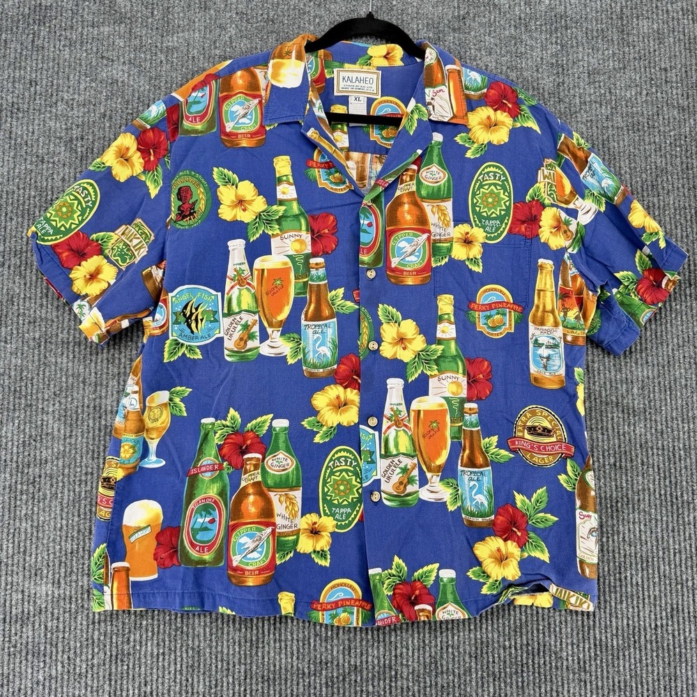 Vintage‎ Kalaheo Hawaii AOP Beer Hawaiian Shirt Tiki Bar Made USA XL